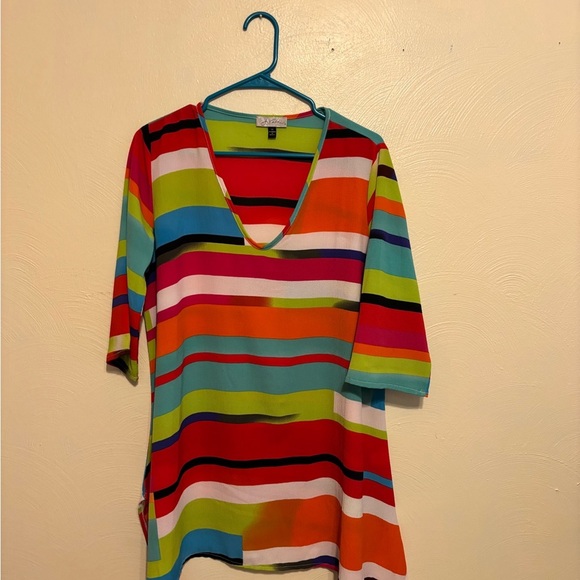 Pink and Red Relaxed Tunic Swim Coverup - Picture 1 of 8